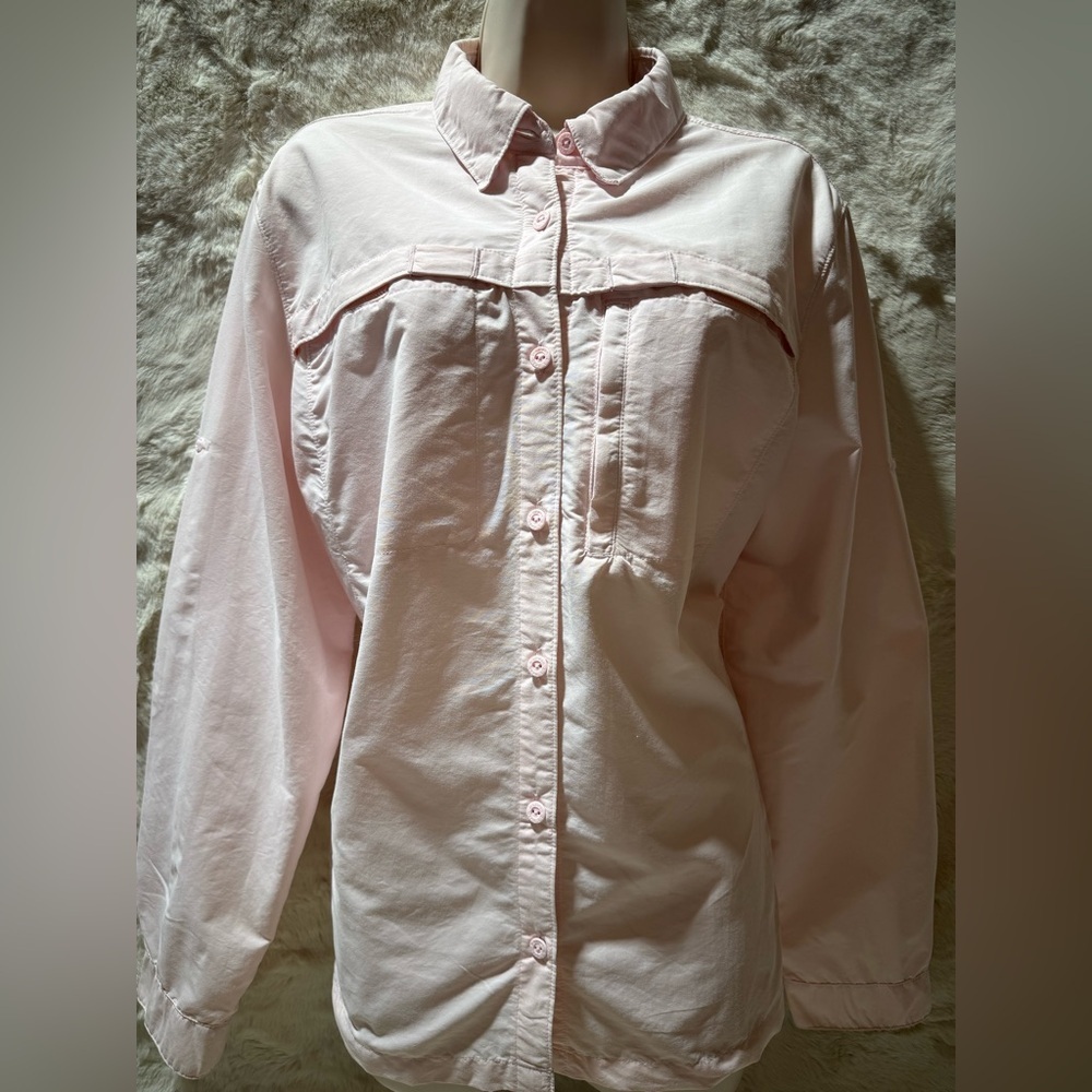 LL BEAN WOMEN'S VENTED LONG SLEEVE Soft Pink FISHING SHIRT - SIZE XL
